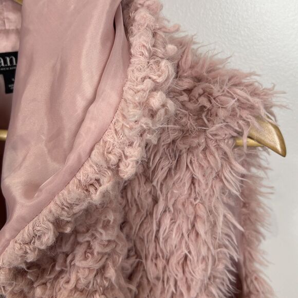 A.N.A. Womens Pink Faux Sheep Fur Hooded Jacket Vest Pockets Cozycore Large Coat - Picture 10 of 16